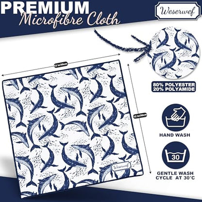 WESERWEF Design Microfiber Glasses Cleaning Cloth – Premium Cleaning Cloth for Eyeglasses, Screens, Tablets, Cameras & Lenses, 12" x 12", Ultra-Soft & Scratch-Free (Whales) - color: whales