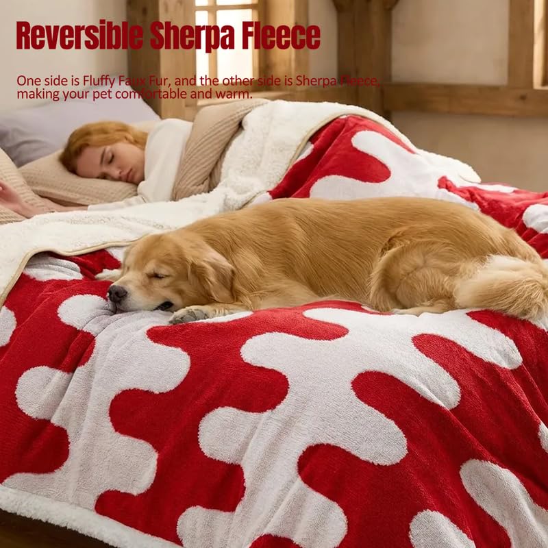 Waterproof Pet Blanket,Dog Bed Covers Couch Sofa Stylish Jacquard Pets Throw Blankets for Puppy Cats Washable Reversible Furniture Protection Covers (Red Wave,XL) - color: Red Wave, size: XL-145*216cm(57*85in)