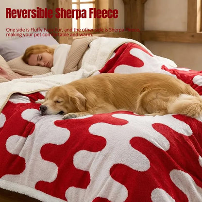 Waterproof Pet Blanket,Dog Bed Covers Couch Sofa Stylish Jacquard Pets Throw Blankets for Puppy Cats Washable Reversible Furniture Protection Covers (Red Wave,XL) - color: Red Wave, size: XL-145*216cm(57*85in)