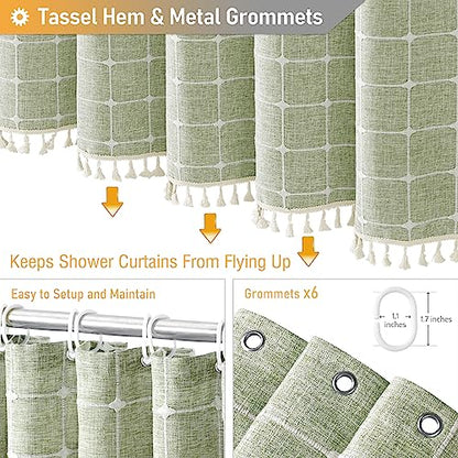 BTTN Boho Shower Stall Curtain - 36x72 Narrow Linen Ultra Thick Tassel Fabric Shower Curtain Set with 6 Plastic Hooks, Half Modern Farmhouse Country Weighted Shower Curtains for Bathroom - Sage Green - color: A - Sage Green, size: 36"W x 72"L (Pack of 1)