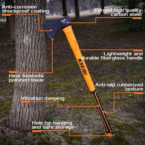 KSEIBI 36-Inch Splitting Axe - Forged Carbon Steel, Wood Chopper & Kindling Axe for Chopping, Heavy-Duty Maul with Ergonomic Fiberglass Handle, Shock Reduction, Anti-Slip Grip - style: 36-inch Chopping Axe