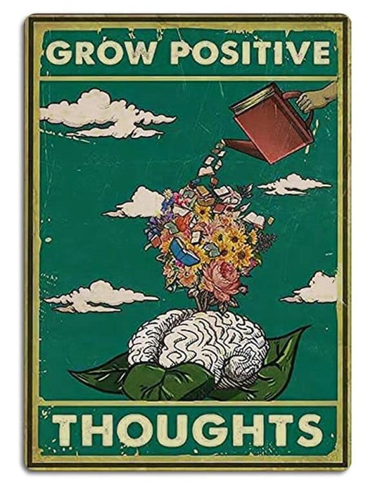 Fmcmly Grow Positive Thoughts Vintage Tin Signs Hippie Boho Wall Art Flower Head Girl Poster Boys' room decoration Home Kitchen Office Bedroom Classroom Cafes Bar Wall Decor 8x12 Inch - color: Tin Sign08