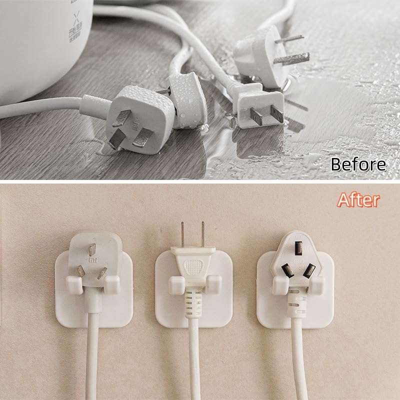Adhesive Utility Hooks,Waterproof Sticking Double Hooks,No Damage Wall Hanger,Multi Purpose White Plastic Hook for Shaving Razor, Towel, Robe,Plug, Keys, Kitchen Utensils(5)