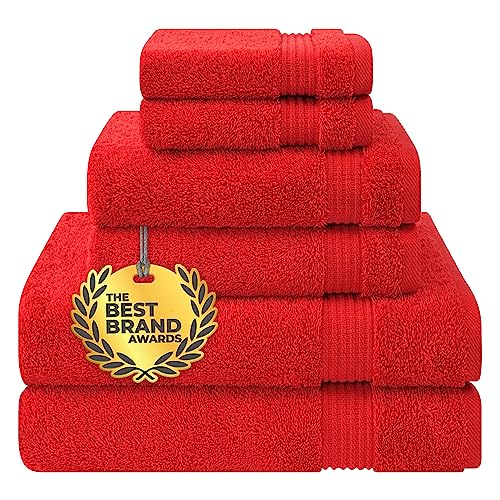 Cotton Paradise 100% Cotton Turkish Towel Set, Soft Absorbent Quick Dry, 6 Piece Towel Set, Red - color: Red
