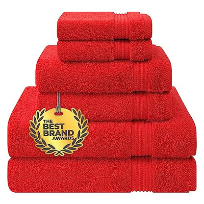 Cotton Paradise 100% Cotton Turkish Towel Set, Soft Absorbent Quick Dry, 6 Piece Towel Set, Red - color: Red