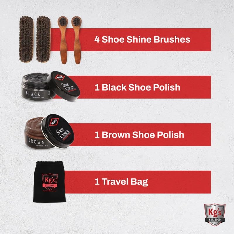 Kg's Premium Shoe Care Kit – Includes Cleaner, Suede Kit, Black & Brown Polish, Brushes, Applicators & Cloths for All Shoes - style: Deluxe Clean and Polish Kit