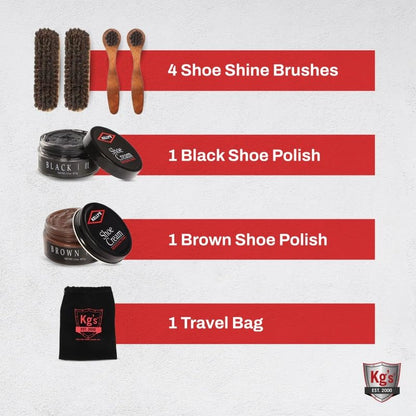 Kg's Premium Shoe Care Kit – Includes Cleaner, Suede Kit, Black & Brown Polish, Brushes, Applicators & Cloths for All Shoes - style: Deluxe Clean and Polish Kit
