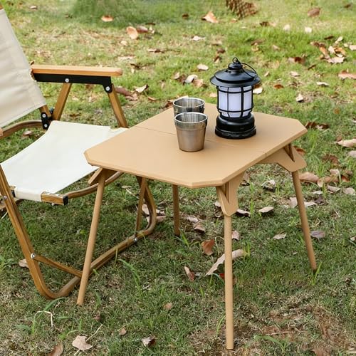 Foldable Camping Table, Portable Dual-Height Adjustable Aluminum Alloy Side Table (3.9"/15.7") with Storage Bag, Suitable for Outdoor Camping, Fishing, Picnics, BBQ, and Hiking (Khaki)