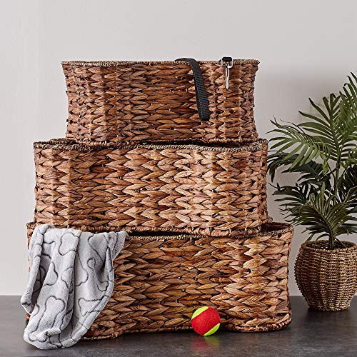 Bone Dry Pet Storage Collection, Bone Shape Hyacinth Toy Basket, Dark Brown, Medium - 21x13x8" - color: Dark Brown, size: Medium