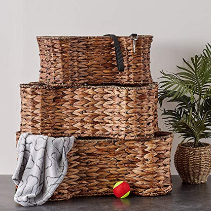 Bone Dry Pet Storage Collection, Bone Shape Hyacinth Toy Basket, Dark Brown, Medium - 21x13x8" - color: Dark Brown, size: Medium