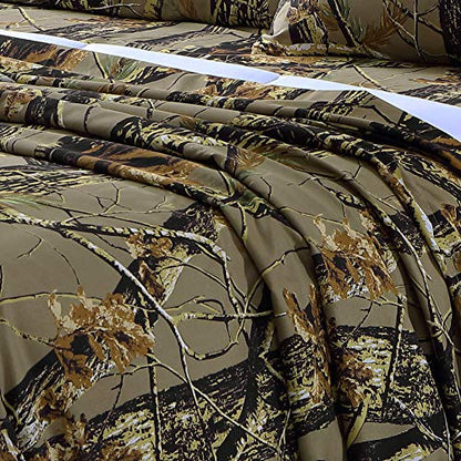 Chezmoi Collection Salem 4-Piece Cabin Lodge Forest Woods Sheet Set RV King - Nature Camo Tree Leaves Printed Soft Microfiber RV King Sheets Natural - color: Natural, size: RV King