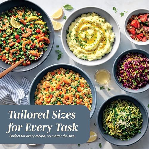 COOK WITH COLOR Mixing Bowls with Lids - 12 Piece Plastic Nesting Bowls Set includes 6 Prep Bowls, Microwave Safe Mixing Bowl Set, Blue and White TPR Lids - color: Blue and White TPR Lids