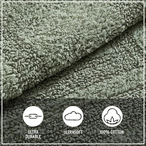Eddie Bauer - Bathroom Rug, 100% Soft Plush Tufted Cotton Bath Rug, Highly Absorbent, Quick-Dry, and Skid-Resistant Backing (Logan Olive Green, 2 Piece) - color: Olive Green, style: 2 Piece