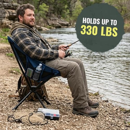 360° Rotation Swivel Camping Chair- Holds 330lb, Small Portable Folding Chair, Ultralight 4lb Compact Backpack Chair with Carry Bag & Side Pocket for Camping, Hiking, Beach, Fishing, Hunting