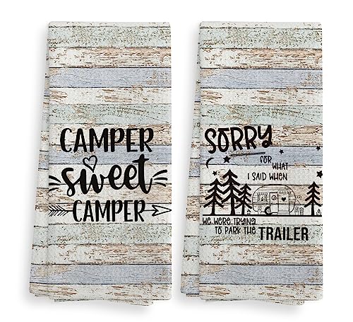 Camper Sweet Camper Camping Kitchen Towels and Dishcloths Sets of 2,Campsite Cabin RV Absorbent Drying Cloth Hand Towels Tea Towels for Bathroom Kitchen,Gifts for Campers Camping Lovers,16×24 inches - color: Recreational Vehicle-1