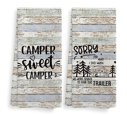 Camper Sweet Camper Camping Kitchen Towels and Dishcloths Sets of 2,Campsite Cabin RV Absorbent Drying Cloth Hand Towels Tea Towels for Bathroom Kitchen,Gifts for Campers Camping Lovers,16×24 inches - color: Recreational Vehicle-1