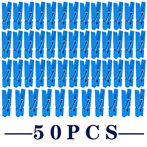 Jdesun 50pcs Blue Wood Clips Mini Clothespins Wooden Utility Paper Photo Clips Laundry Clothespin Peg Pins Craft Clip for Hanging Pictures Clothing DIY Handmade Projects - color: Blue(wood)