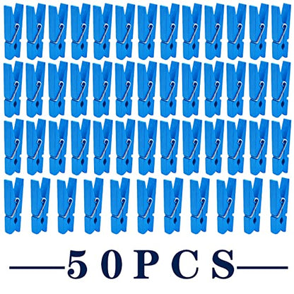 Jdesun 50pcs Blue Wood Clips Mini Clothespins Wooden Utility Paper Photo Clips Laundry Clothespin Peg Pins Craft Clip for Hanging Pictures Clothing DIY Handmade Projects - color: Blue(wood)