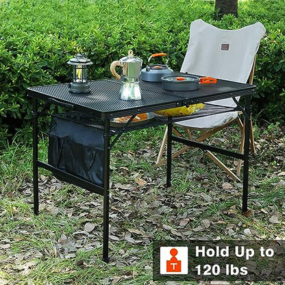 JOUYEK Folding Grill Table, 3x2 FT Portable Camping Table, Height Adjustable Metal Tables with Mesh Desktop and Mesh Bag, Outdoor Furniture for Camping, Picnic, Beach and BBQ, Black - style: 3x2 FT