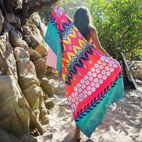 Quick Dry Towel Extra Large 78x35 Inch - Microfiber Beach Towel - Perfect for Beach, Travel, Swimming, Pool, Yoga, Hiking, Camping - Lightweight, Fast Drying, Compact for Adults (Bohemian) - color: Bohemian, style: Extra Large 78x35"