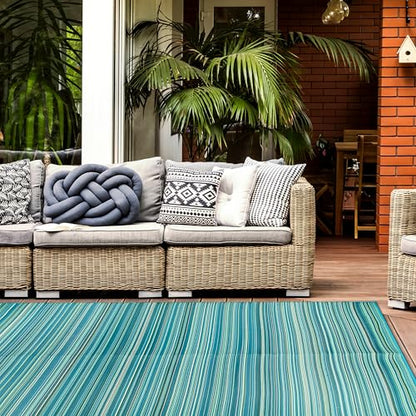 Rugshop Contemporary Stripe Reversible Foldable Waterproof Premium Recycled Plastic Outdoor Rugs for Patio,Backyard,RV,Deck,Picnic,Trailer,Beach,Camping Rug 6' X 9' Blue - size: 6' x 9' (Rectangular)