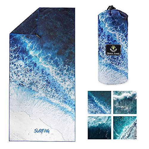 4Monster Quick Dry Beach Towel, Ultra Absorbent Microfiber Travel Towel, Lightweight & Compact for Beach, Swimming, Camping, Pool, Water Sports & Yoga - color: 14 Ocean-a, size: 78.00" x 35.00"