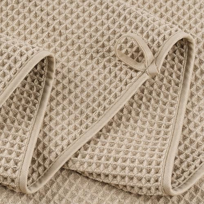 POLYTE 430 GSM Microfiber Quick Dry Lint Free Oversize Bath Towel Set, 6 Piece (Waffle Weave) - color: Beige