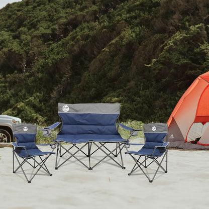 Northroad Outdoor Camping Chair Set of 3,Folding Padded Camp Chair,Collapsible Conversation Set w/1 Sofa,2 Single Chairs for Family Patio,Beach (Blue) - color: Blue, style: no table