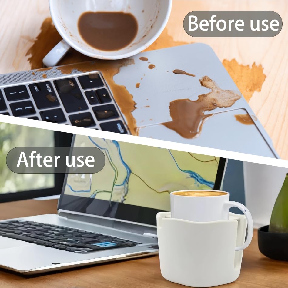 Anti-Spill Cup Holder, FINTHECH Desk Cup Holder,Silicone Suction Cup Holder for Smooth Flat Desk，Holds Cups (White). - color: White