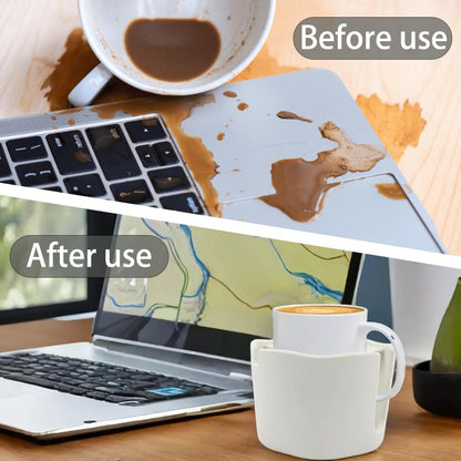 Anti-Spill Cup Holder, FINTHECH Desk Cup Holder,Silicone Suction Cup Holder for Smooth Flat Desk，Holds Cups (White). - color: White