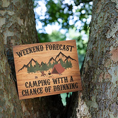 JennyGems Weekend Forecast Funny Camping Wood Sign, Camping Gifts, RV Wall Hanging, Made in USA - color: Weekend Forecast