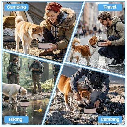 Portable Dog Water Bowl with Clip, Foldable Travel Pet Feeding Dish for Hiking, Camping and Walking, Leak-Proof Sturdy Nylon, Pink