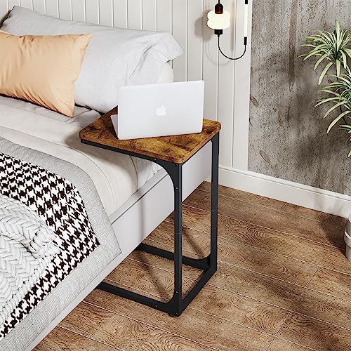 QEEIG C Shaped Side Table Set of 2 Living Room Sets Couch Tray Tables Small Farmhouse 11.8 inch Width, Rustic Brown (017A-30BN) - color: A. Brown, size: 11.8" Width