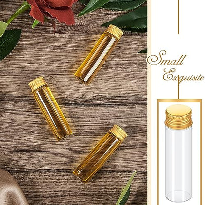 Didaey 100 Pcs Small Clear Vials Spice Mini Jars with Lids Mini Glass Bottles with Screw Aluminum Metal Caps Tiny Jars Sample Containers for Powder Cream Cosmetic Jewelry Wedding (20 ml,Gold Caps) - color: Gold Caps, size: 20 ml