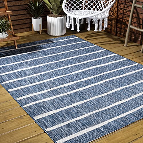 JONATHAN Y Berber Stripe Indoor Outdoor Area Rug 3X5 Blue/Ivory, Colonia for Backyard, Patio, Porch, Easy-Cleaning, High Traffic, Pet-Friendly, Non-Shedding (SMB125C-3) - size: Select