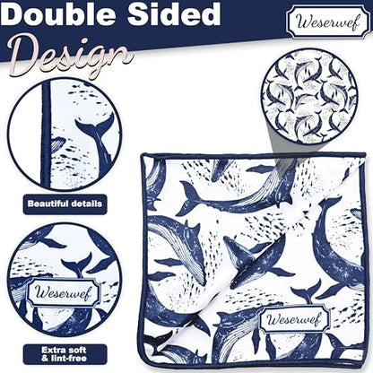 WESERWEF Design Microfiber Glasses Cleaning Cloth – Premium Cleaning Cloth for Eyeglasses, Screens, Tablets, Cameras & Lenses, 12" x 12", Ultra-Soft & Scratch-Free (Whales) - color: whales