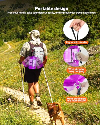 Dog Water Bottle Portable - 77 oz Dog Water Bottle with Bowl Leak Proof, 2 in 1 Pet Travel Cup Suitable Outdoor, Camping, Walking, Beach, Hunting, Large Pet Gear for Dog Lovers （Purple）