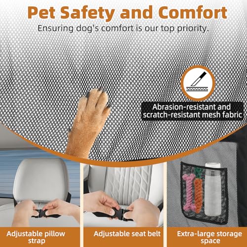57" Wide Dog Car Barrier with Window & Steel Frame, Universal Fit for Cars, Sedans,SUVs,and Trucks, Car Barrier for Escape-Proof, Vehicle Gate for Dog Travel - size: Large 57"*33"