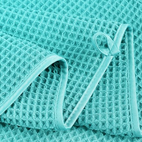 POLYTE 430 GSM Microfiber Quick Dry Lint Free Oversize Bath Towel Set, 6 Piece (Waffle Weave) - color: Aqua