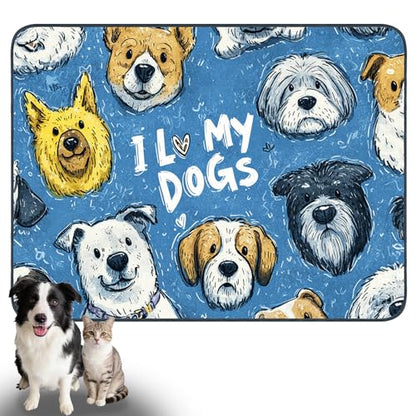 Nuxovilar Pet Dog Supplies Food Mat Colorful Pup-Printed Polyester (23.62×17.71 inches) Bowl Water Spill Pad Feeding Essentials for Living Room, Pantry, Pet Space - color: HC00142