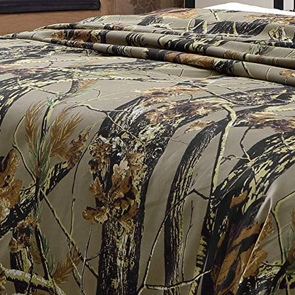 Chezmoi Collection Salem 4-Piece Cabin Lodge Forest Woods Sheet Set RV King - Nature Camo Tree Leaves Printed Soft Microfiber RV King Sheets Natural - color: Natural, size: RV King