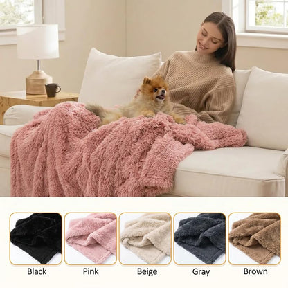 Pink Waterproof Calming Dog Blanket Reversible Faux Fur Sherpa Blankets for Couch Covers Fuzzy Pet Bed Cover Sofa Furnitures Protective(Pink,L-65x57in) - color: Pink, size: L-65x57in
