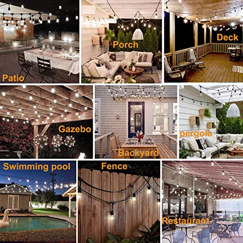 120 FT Outdoor String Lights LED Waterproof with 40 Shatterproof Plastic Warm Edison Bulbs String Bistro Lights for Patio Gazebo Pergola Market - size: 120FT