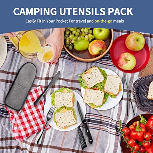 Logcow Travel Utensils with Case,Reusable Utensils,Portable Travel Camping Cutlery Set,Stainless Steel Flatware Set,Lunch Boxes Workplace Camping School Picnic (Black) - color: Black
