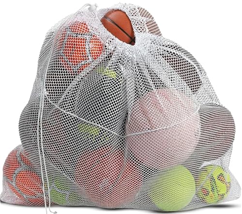Mesh Equipment Bag - 32” x 36” and 24” x 36” - Adjustable, sliding drawstring cord closure. Perfect mesh bag for parent or coach, making it easy to transport and keeping your sporting gear organized. - color: White, size: 32" x 36"