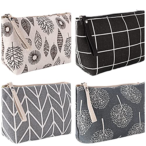 4 Pcs Canvas Cosmetic Bag, Multi-function Travel Makeup Bag Cosmetic Pouch with Zipper Travel Toiletry Bag Small Makeup Pouch Christmas Gifts Stocking Stuffers for Women - style: D