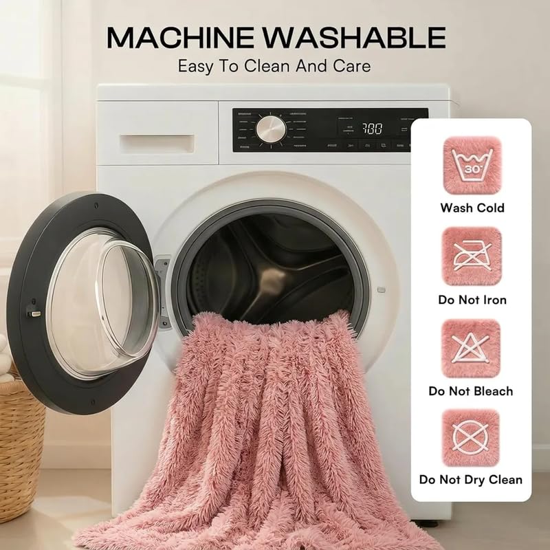 Pink Waterproof Calming Dog Blanket Reversible Faux Fur Sherpa Blankets for Couch Covers Fuzzy Pet Bed Cover Sofa Furnitures Protective(Pink,L-65x57in) - color: Pink, size: L-65x57in