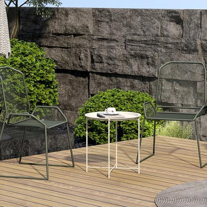 End Table Set of 2, Outdoor Side Table, Small Patio Round Folding Metal Side Tables for Outdoor,Living Room,Bedroom Balcony and Office, 2 PCS - color: White