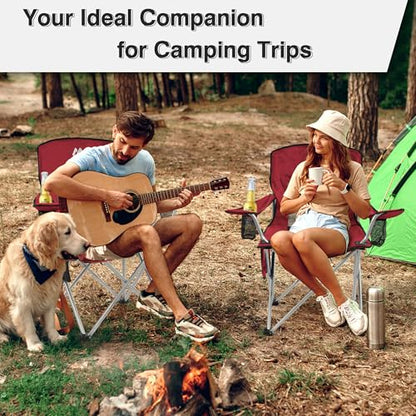 Elevon Camping Chair, Portable Folding Outdoor Chair with Arms, Cup Holder and Carry Bag - color: Burgundy