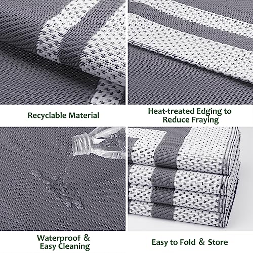 HappyTrends Outdoor Rug Reversible Portable Plastic Straw Camping Rugs for Outside RV,Large Waterproof Outdoor Area Rugs for Patio,Deck,Porch,Balcony(8'x 10',White&Gray) - size: 8' x 10' (Rectangular)